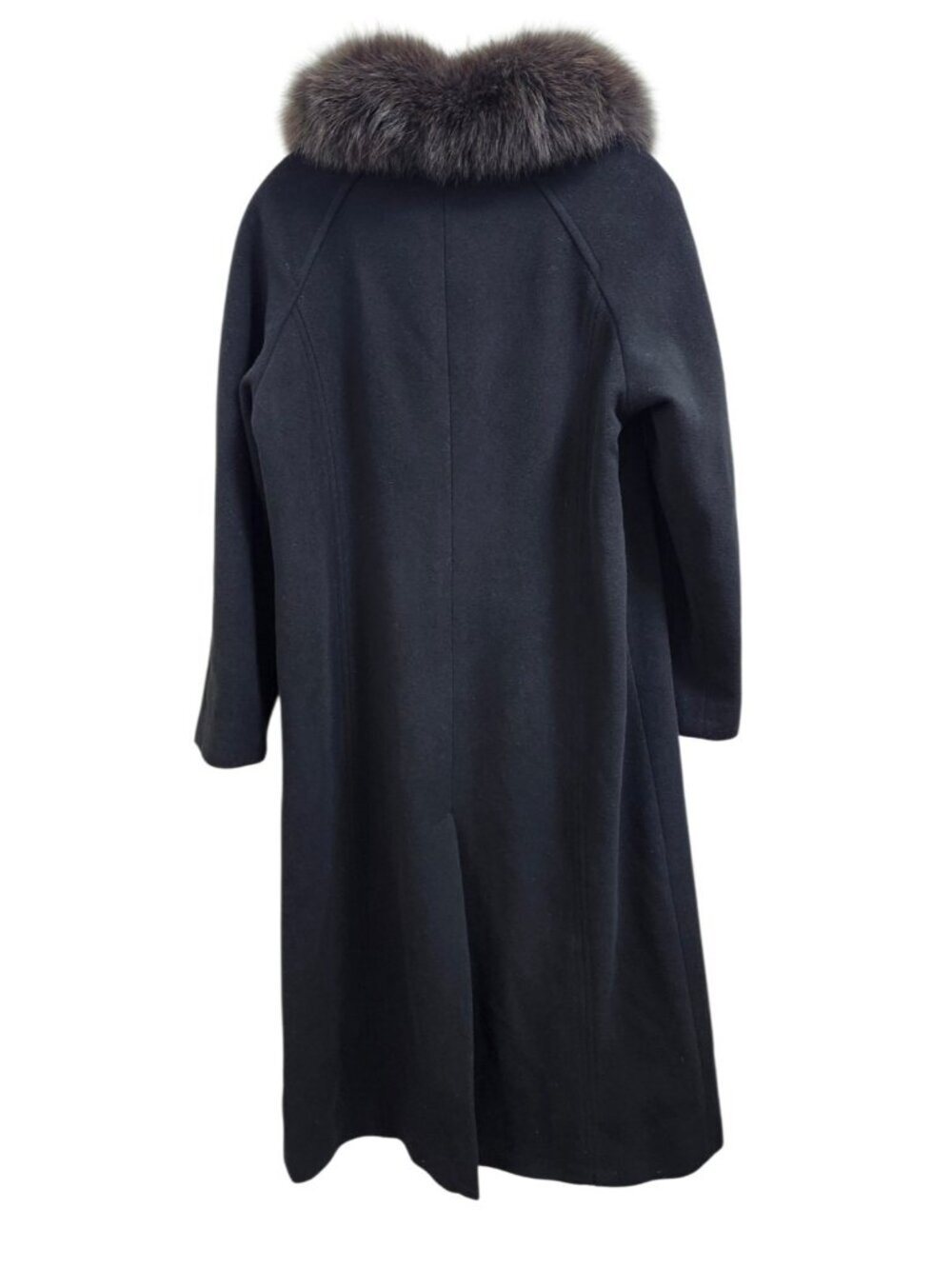 Ellen Tracy Black Long Wool Blend Coat Removable Genuine Fur Collar Women's 12 - Picture 7 of 14